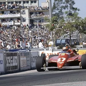 1982 United States Grand Prix West. Long Beach, California, USA. 2-4 April 1982. Gilles Villeneuve (Ferrari 126C2), disqualified, illegal rear wing. World Copyright: LAT Photographic Ref: 35mm transparency 82LB07