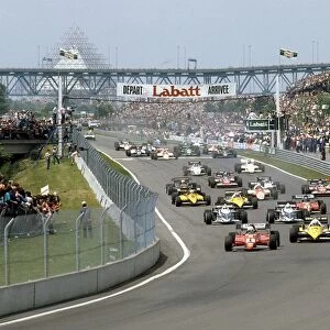 1983 Canadian Grand Prix: Rene Arnoux leads Alain Prost, Riccardo Patrese and Nelson Piquet at the start