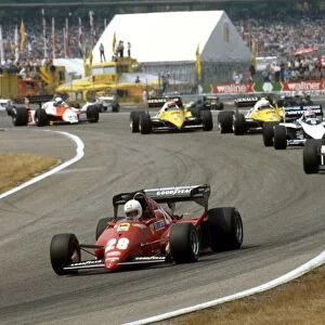 1983 German Grand Prix: Rene Arnoux leads Andrea de Cesaris, Nelson Piquet, Alain Prost and Eddie Cheever into the Sudkurve