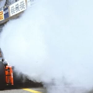1983 San Marino Grand Prix: A McLaren MP4 / 1C Ford blows its engine