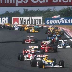 1990 Hungarian Grand Prix: Thierry Boutsen leads Gerhard Berger, Riccardo Patrese, Nigel Mansell, Ayrton Senna, Jean Alesi, Alessandro Nannini