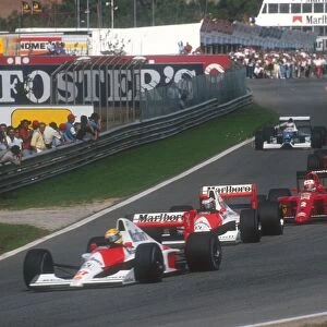 1990 Portuguese Grand Prix: Ayrton Senna leads teammate Gerhard Berger, Nigel Mansell, Nelson Piquet, Alain Prost, Riccardo Patrese, Thierry Boutsen