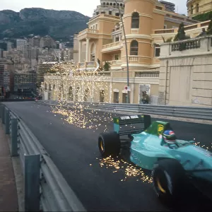 1991 Monaco Grand Prix. Monte Carlo, Monaco. 26-28 April 1991. Mauricio Gugelmin (Leyton House CG911 Ilmor) makes the sparks fly, as his car bottoms out on the climb up Beau Rivage. Ref-91 MON 18. World Copyright - LAT Photographic