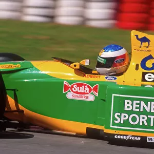 1993 South African Grand Prix. Kyalami, South Africa. 12-14 March 1993. Michael Schumacher (Benetton B192B Ford). He exited the race after trying to overtake Senna. He touched his rear wheel and then stalled the car after he spun
