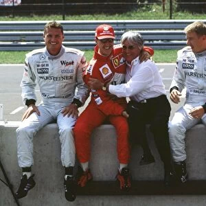 2000 Hungarian Grand Prix: The 2000 Championship contenders, David Coulthard, Michael Schumacher, Mika Hakkinen and Rubens Barrichello with FIA