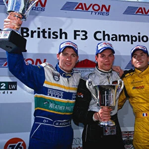 2002 British Formula Three Championship Castle Combe, England. 22nd - 23rd June 2002. Alan van der Merwe (Carlin Motorsports), 1st, Michael Keohane, 2nd, and Bruce Jounanny, 3rd. World Copyright: Peter Spinney / LAT Photographic. ref: 35mm Image A10