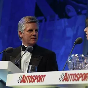 2003 AUTOSPORT AWARDS, The Grosvenor, London. 7th December 2003. Nelson Piquet Jnr, winner of the Paul Warwick trophy for National Driver with compere, Steve Ryder. Photo: Peter Spinney/LAT Photographic Ref: Digital Image only