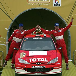 2003 FIA World Rally Champs. Round Three, Turkey, 26th February - 2nd March 2003 Richard Burns, Peugeot, Podium. World Copyright: McKlein/LAT