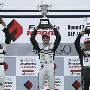 2006 All Japanese F3 Championship Round 8, Sugo - Race 2. 17th September 2006 Race podium - winner Fabio Carbone (Dallara F305) 1st position, Adrian Sutil (DHG Tom's F305) 2nd position