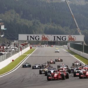 2007 Belgian Grand Prix - Sunday Race: Kimi Raikkonen, Ferrari F2007, 1st position, Felipe Massa, Ferrari F2007, 2nd position, Fernando Alonso