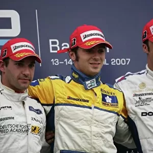 2007 GP2 Series. Round 1. Bahrain International Circuit. Sakhir, Bahrain. 14th April 2007. Saturday race. Luca Filippi (ITA, Super Nova International) 1st, Timo Glock (GER, iSport International) 2nd, Andreas Zuber (GER)