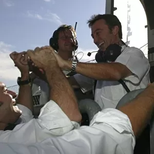 2007 GP2 Series. Round 9. Monza, Italy. 7th September 2007. Friday Qualifying. Adrian Campos, (Campos Grand Prix) Team principal celebrates Giorgio Pantano (ITA, Campos Grand Prix) pole position