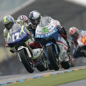 2008 MotoGP Championship - 250cc Race Le Mans, France. 18th May, 2008. Eugene Laverty Blusens Aprilia searches for grip with slick tyres on a wet track early in the 250cc race before falling while in a points scoring position