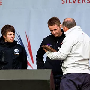 2013 GP3 Series. Round 3. Silverstone, Northamptonshire, England. 28th June 2013. Friday. GP3 Drivers make a guest appearance on the Silversone stage. Josh Webster (GBR) Status Grand Prix Photo: Malcolm Griffiths/GP3 Media Service