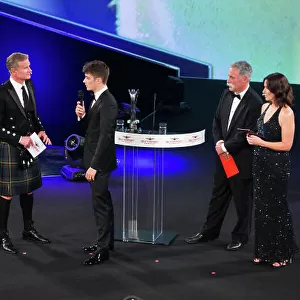 2017 Autosport Awards Grosvenor House Hotel, Park Lane, London. Sunday 3 December 2017. Chase Carey, Chairman, Formula One, presents the Rookie of the Year Award to Charles Leclerc