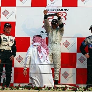 Bahrain F3 Superprix: Podium L to R: Nico Rosberg Team Rosberg, Lewis Hamilton Manor Motorsport and Jamie Green ASM