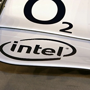 BMW Sauber Launch: Front wing detail on the new BMW Sauber F1. 06 showing O2 and Intel sponsorship logos