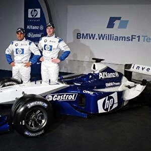 BMW Williams F1 Launch: Juan Pablo Montoya, left, and Ralf Schumacher with the BMW Williams FW25
