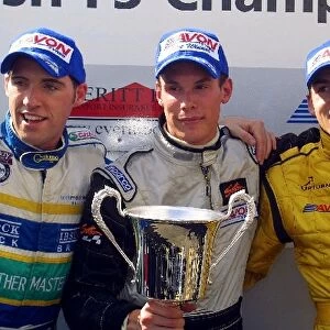 British Formula Three Championship: The race two podium finishers Michael Keohane 2nd, Alan van der Merwe winner, Bruce Jouanny 3rd