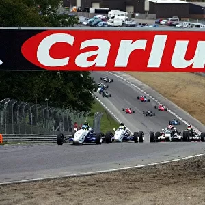 British Formula Ford Festival: Valle Makela Nexa Racing leads at the start of the final as a car spins at Paddock Hill bend