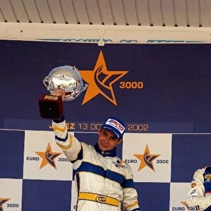Euro F3000 Championship: Race winner Jaime Melo Jr. celebrates victory on the podium