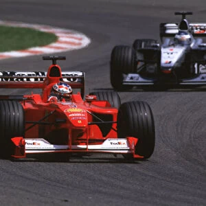F1 Spanish GP-Michael Schumacher leading Hakkinen-Race action