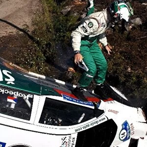 FIA World Rally Championship: Jan Kopecky Skoda Fabia WRC, crashes during Rally Finland