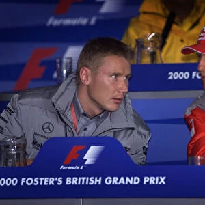 Formula One British Grand Prix Mika Hakkinen and Michael Schumacher at the FIA Press