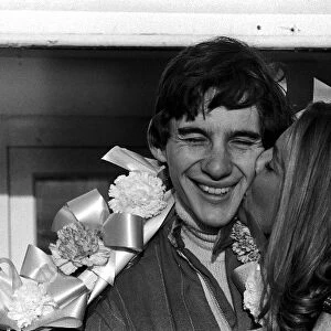 Formula Ford 1600: Ayrton Senna da Silva with his wife Liliane celebrates his first single seater race victory