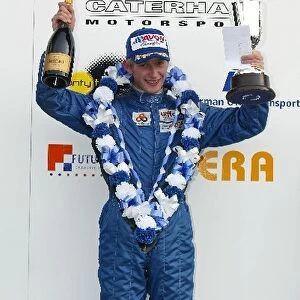 Formula Ford Festival: Race winner Joey Foster celebrates on the podium