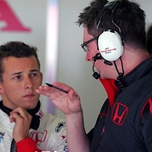 Formula One Testing: Christian Klien Honda F1 Racing Test Driver talks with Andrew Shovlin Honda F1 Racing Engineer