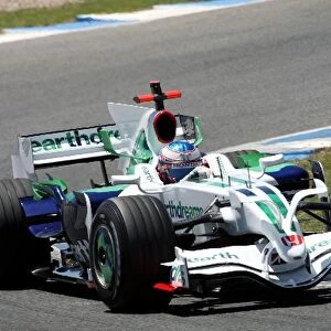 Formula One Testing: Jenson Button Honda RA108 tries a new shark fin engine cover