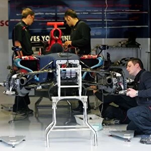 Formula One Testing: New Toro Rosso STR3 is prepared in the garage