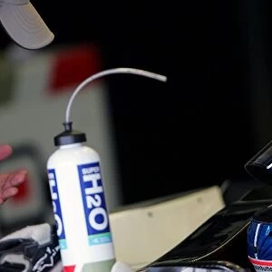 Formula One Testing: PJ Rashidi Alpine Stars F1 Co-Ordinator talks with Jenson Button Honda Racing