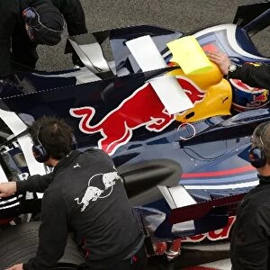 Formula One Testing: Red Bull Racing RB4 with a shark fin wing