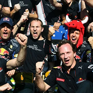 Formula One World Championship: Adrian Newey Red Bull Racing Chief Technical Officer and Christian Horner Red Bull Racing Team Principal celebrate