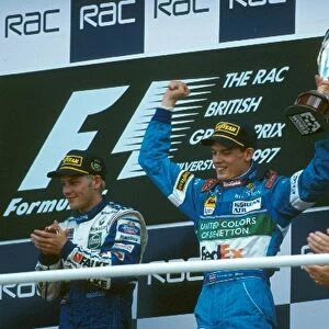 Formula One World Championship: Alex Wurz, Benetton B197, 3rd place with Jacques Villeneuve, Williams FW19, 1st place on the podium