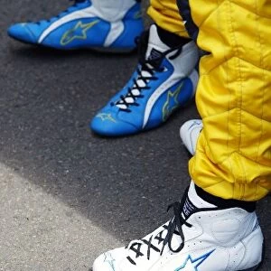 Formula One World Championship: The Alpinestars racing boots of Fernando Alonso Renault and Jarno Trulli Renault