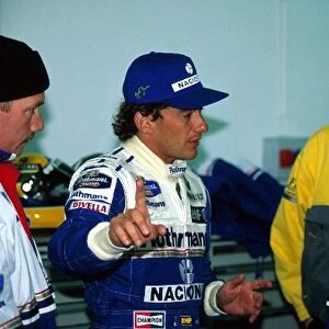 Formula One World Championship: Ayrton Senna, with Race Engineer David Brown, was on hand to test the Williams FW16 for the first time