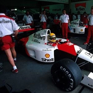 Formula One World Championship: Ayrton Senna and Gerhard Berger prepare to qualify their McLaren MP4 / 6 s