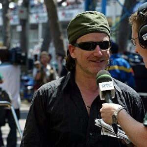 Formula One World Championship: Bono U2 is interviewed by Irish TV