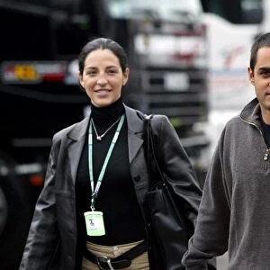 Formula One World Championship: Connie Freydel with boyfriend Juan Pablo Montoya Williams arrive at the paddock