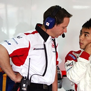 Formula One World Championship: Gerry Hughes Super Aguri F1Team Engineer and Takuma Sato Super Aguri F1 Team