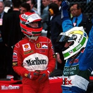 Formula One World Championship: Giancarlo Fisichella Benetton Playlife B198with Eddie Irvine Ferrari