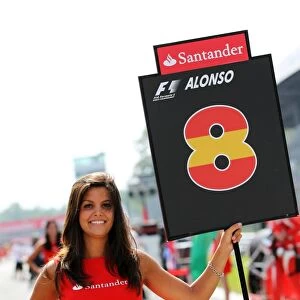 Formula One World Championship: Grid girl for Fernando Alonso Ferrari