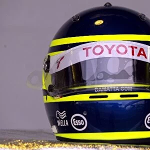 Formula One World Championship: The helmet of Cristiano Da Matta Toyota, front view