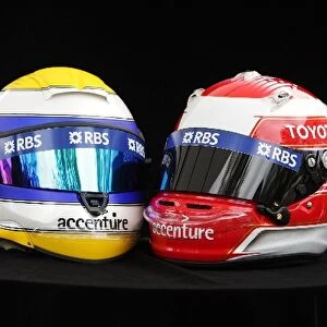 Formula One World Championship: The helmets of Nico Rosberg Williams and Kazuki Nakajima Williams