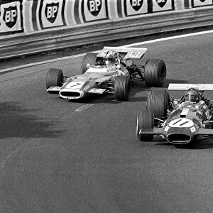 Formula One World Championship: Jacky Ickx Brabham BT26A leads Jean Pierre Beltoise Matra MS80