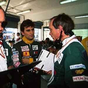 Formula One World Championship: Jock Clear Lotus Race Engineer with Alessandro Zanardi Lotus 109 and another engineer