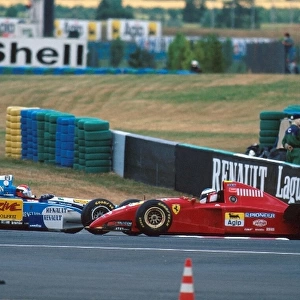 Formula One World Championship: Johnny Herbert Benetton B195 retired on lap 2 after colliding with Jean Alesi Ferrari 412T2